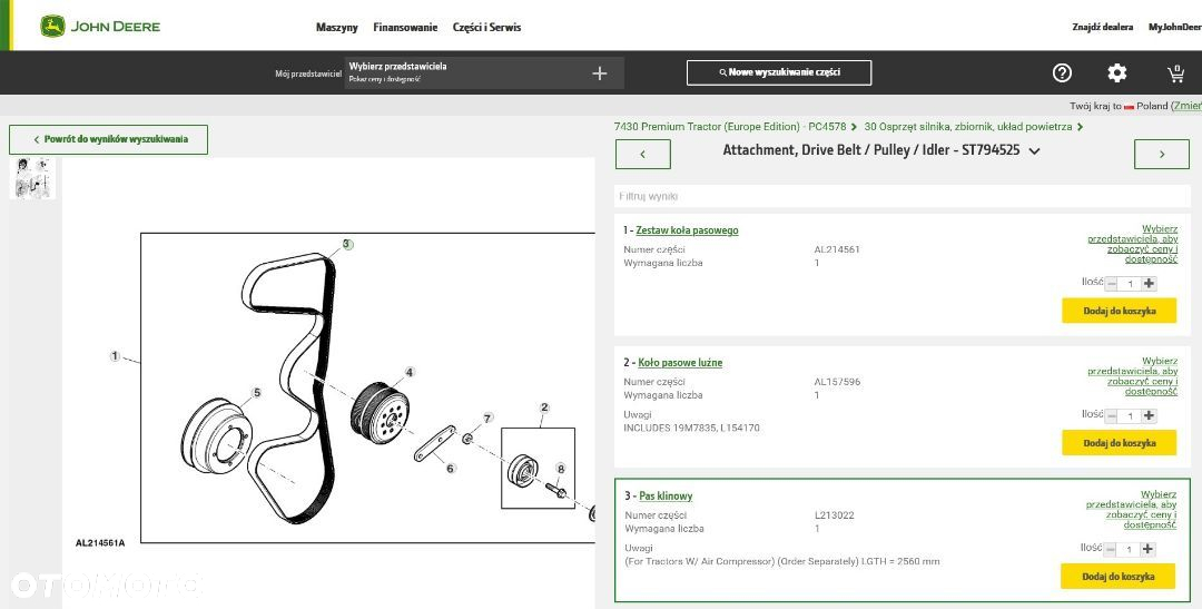 Pas wielorowkowy John Deere L213022 - 2