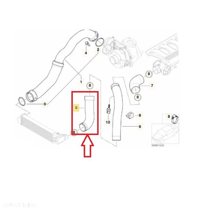 Furtun intercooler, supraalimentare Bmw Seria 3 E46 1998-2006, diametru 50/50 mm, cauciuc, RapidAuto 2008PT-5 - 2