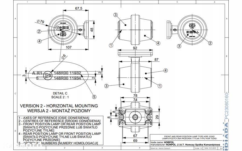 LAMPA OBRYSOWA LED OLD SCHOOL KRÓTKA BIAŁO - CZERWONA 12/24V UNIWERSALNA - 2