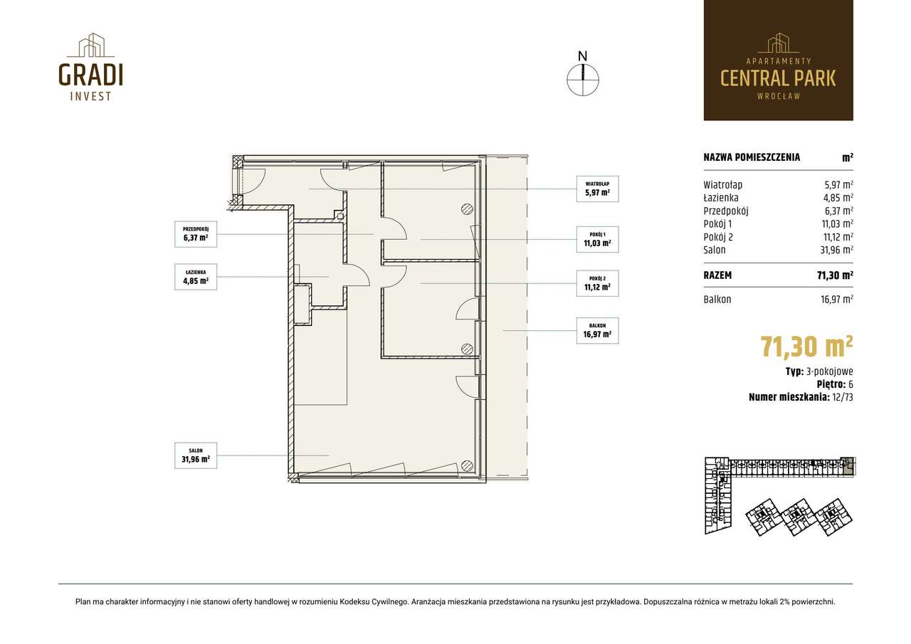 3-pokojowe mieszkanie 71m2 + balkon Bezpośrednio - Pełny obrazek: 2/21