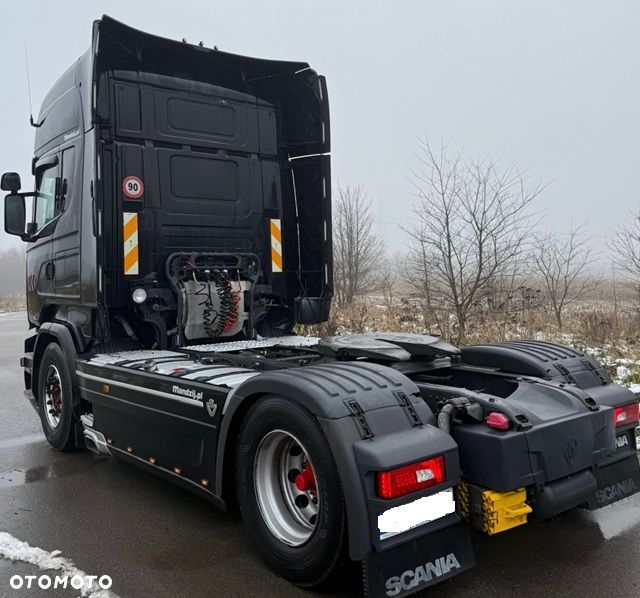Scania R520 V8 TOPLINE STREAMLINE AUTOMAT RETARDER BEZ EGR FULLSPOJLERY KLIMA WEBASTO XENONY LED LODÓWKA TYŁ NA 4-PODUSZKACH NOWE TACHO!!! SERWISOWANA EURO 6 2015r ŁADNA - 8