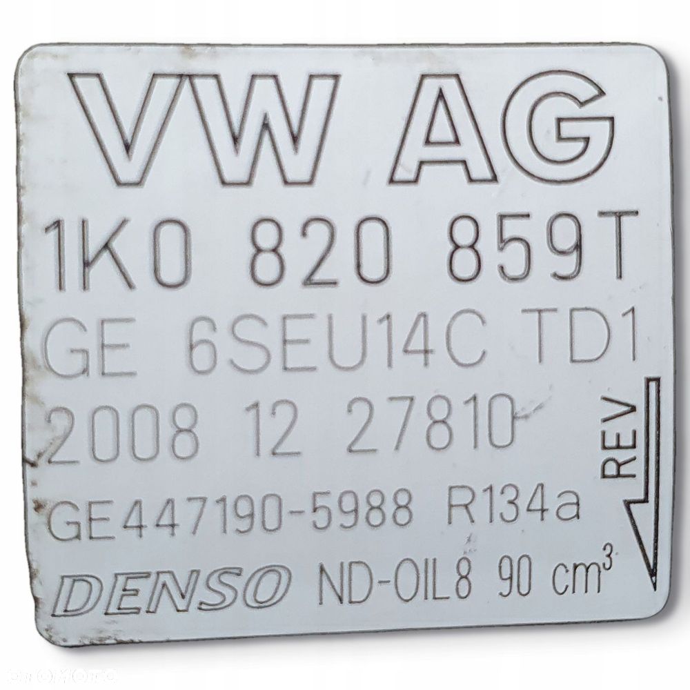 SPRĘŻARKA KLIMATYZACJI VW Golf V A3 II 8P 1.6 8V 1K0820859T - 2