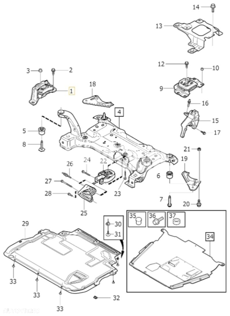 Suport motor partea dreapta Ford C-Max/Grand C-Max 2011-2019; Focus 2010-2018; Kuga 2013-2020; Transit Connect 2013-; Tourneo Connect/ Grand Tourneo Connect 2013-2022; Volvo V40, 2012-2019 - 3
