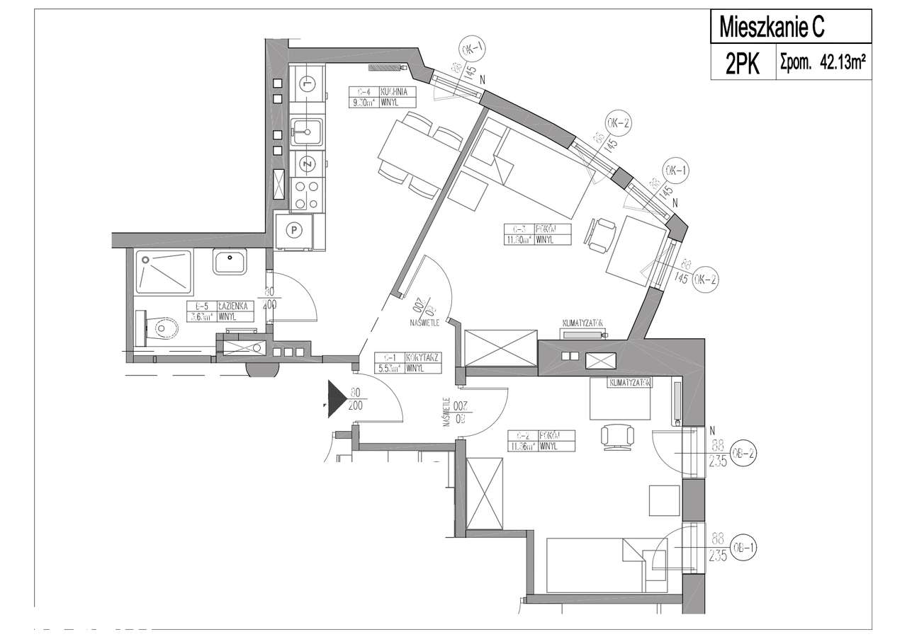 42 m², 2 osobne pokoje, klimatyzacja – Grochów, winda, internet