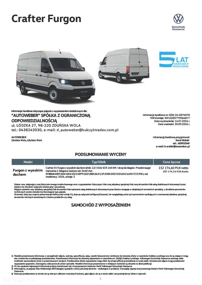 Volkswagen Crafter 35 Furgon 2,0 l EU6 SCR 140 KM - 26