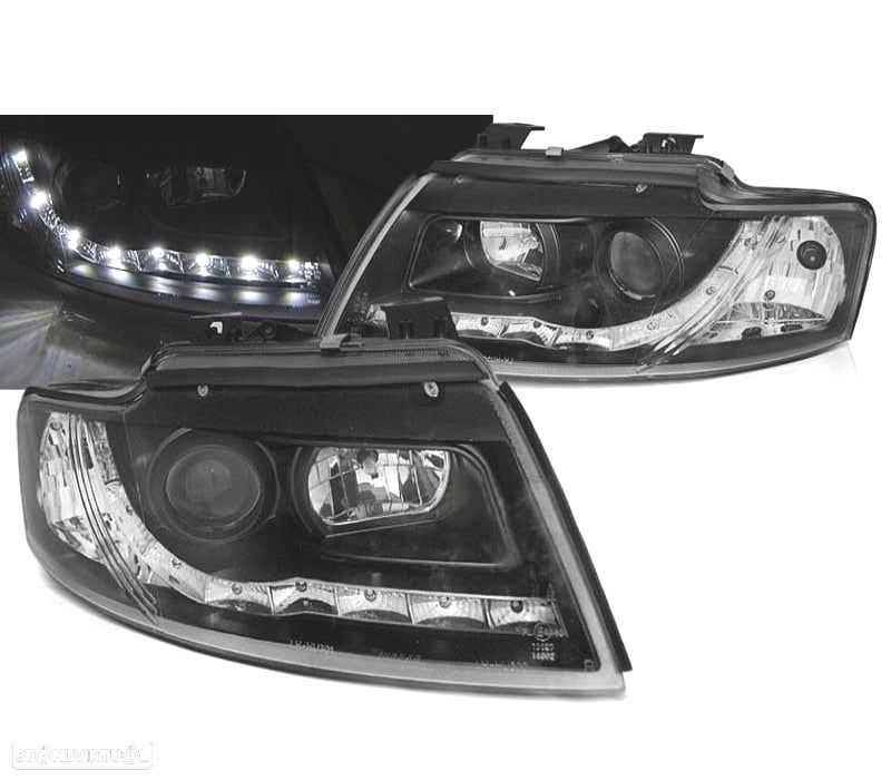 FARÓIS AUDI A4 B6 00-04 LUZ DIURNA LED FUNDO NEGRO - 1