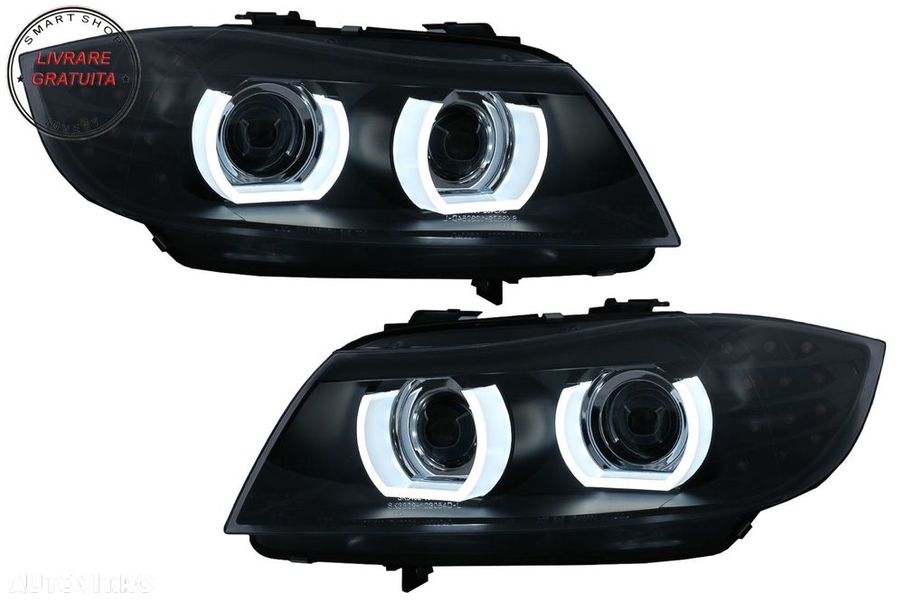 Faruri Xenon 3D Angel Eyes LED DRL BMW Seria 3 E90 E91 (2008-2011) Negru- livrare gratuita - 1