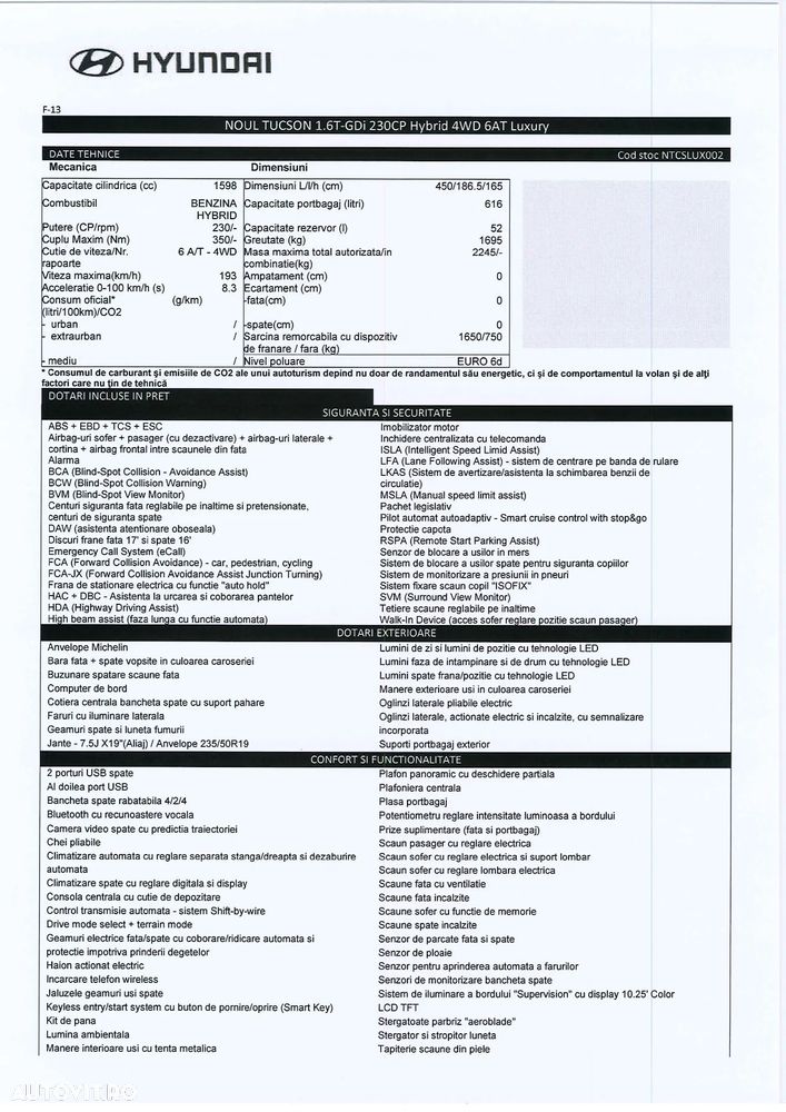Hyundai Tucson HEV 1.6 l 230 CP 4WD 6AT Luxury - 14