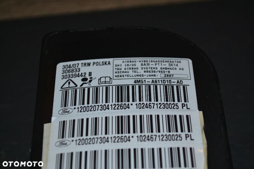 FORD FOCUS MK2 C-MAX PODUSZKA AIRBAG PRAWA FOTELA 4M51-A611D10-AD - 2