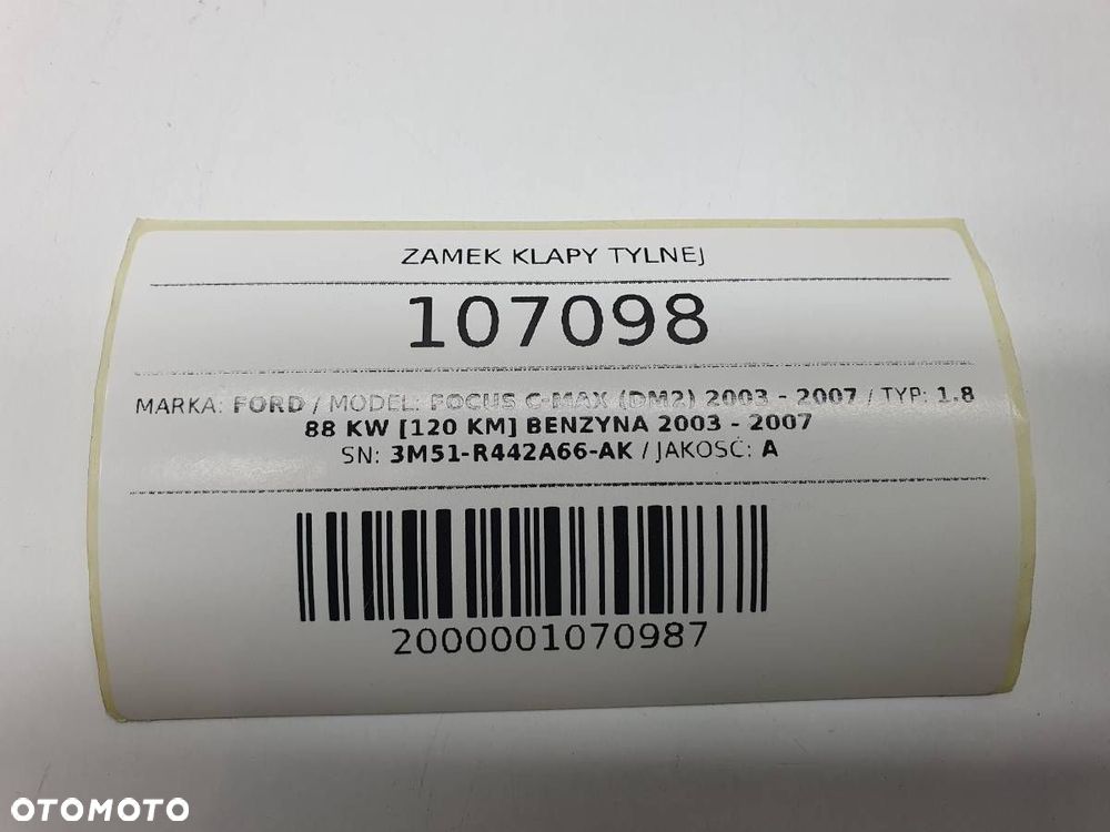 ZAMEK KLAPY TYŁ FORD C-MAX I 3M51R442A66AK - 6