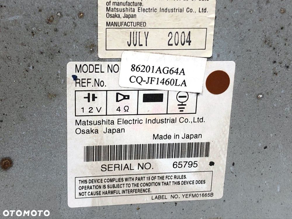 RADIO  SUBARU OUTBACK (BL, BP) 2003 - 2010 2.5 AWD (BP9) 121 kW [165 KM] benzyna 2003 - 2009 - 5