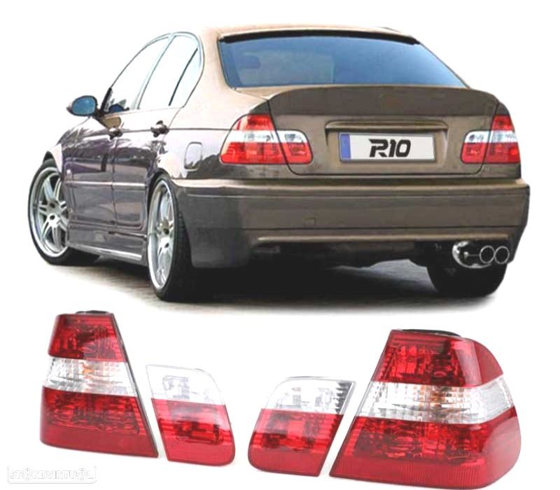 FAROLINS TRASEIROS BMW E46 98-01 VERMELHO BRANCO - 1