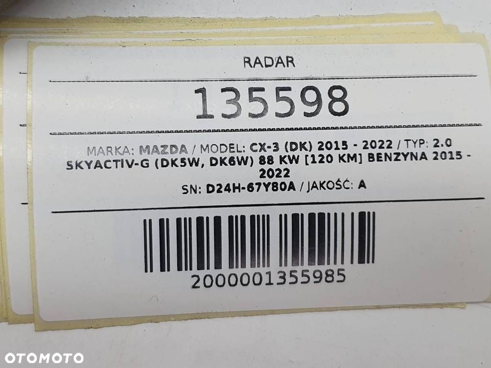 RADAR SENSOR CZUJNIK MARTWEGO POLA MAZDA CX-3 DK D24H-67Y80A - 4