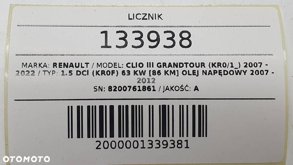 LICZNIK ZEGARY RENAULT CLIO III 8200761861 EUROPA - 4