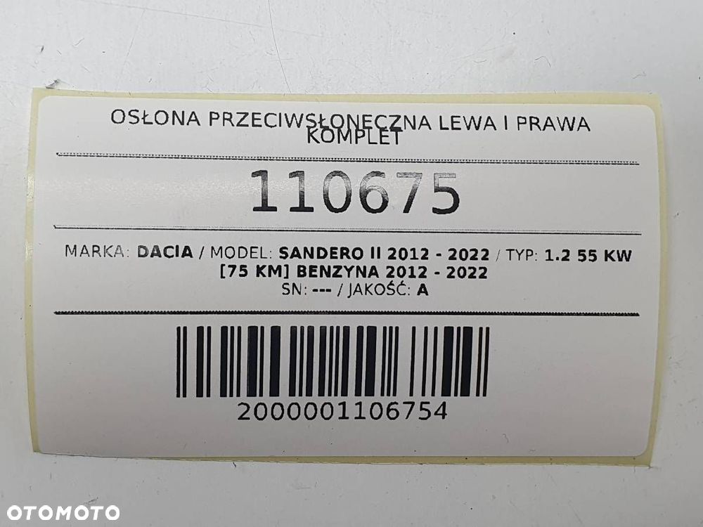 OSŁONA PRZECIWSŁONECZNA LEWA PRAWA KOMPLET DASZEK SANDERO II - 5