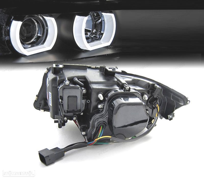 FARÓIS BMW E90 E91 05-08 ANGEL EYES 3D FUNDO PRETO - 2