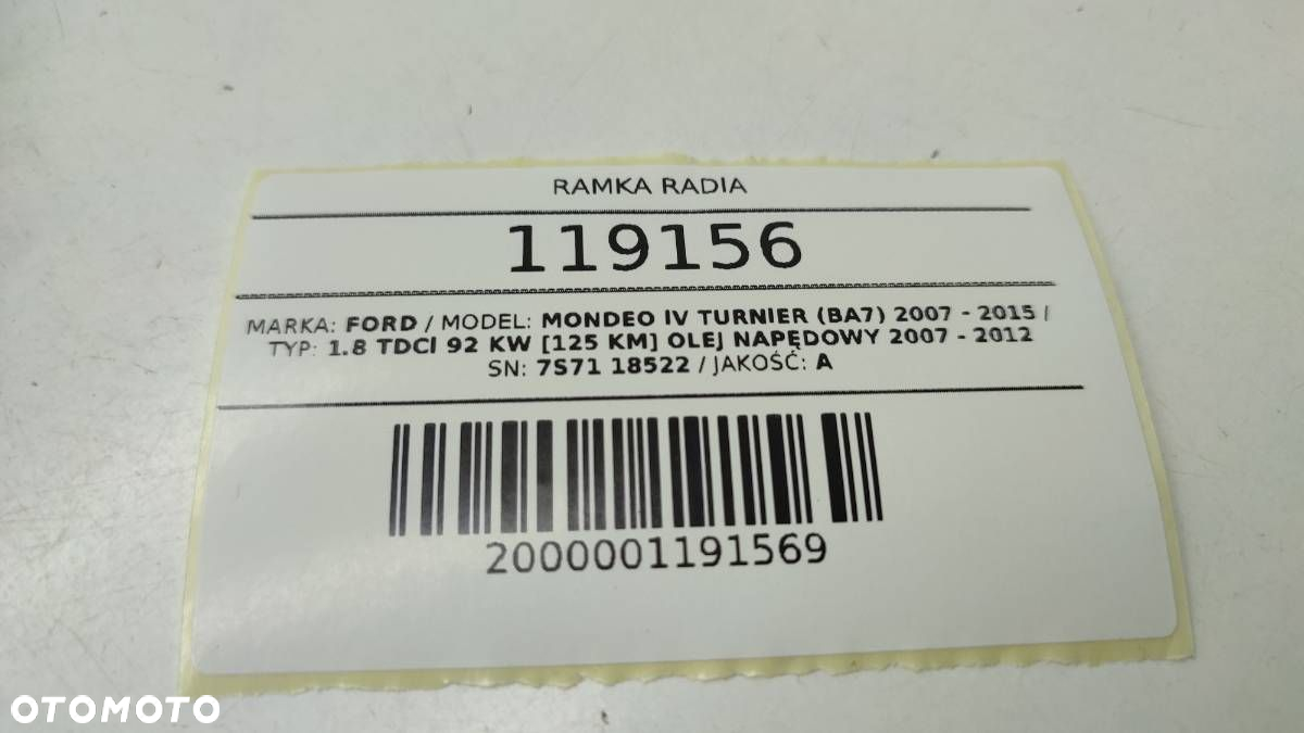 RAMKA RADIA KONSOLI DEKOR PANEL AWARYJNYCH FORD MONEO IV MK4 7S7118522 - 7