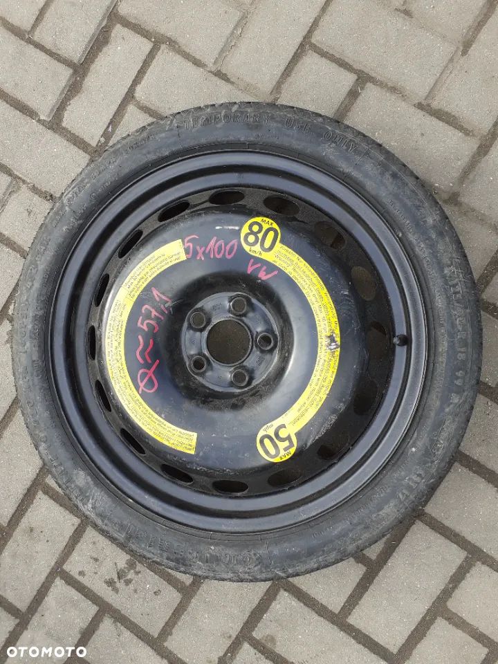 KOŁO DOJAZDOWE ZAPASOWE ZAPASÓWKA DOJAZDÓWKA VW SKODA AUDI SEAT 5X100 - 1