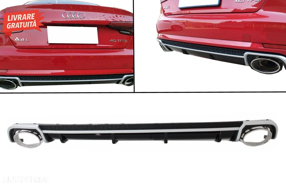 Difuzor Bara Spate si Ornamente Evacuare Audi A4 B9 8W (2016-2018) Sedan Avant RS4- livrare gratuita - 9