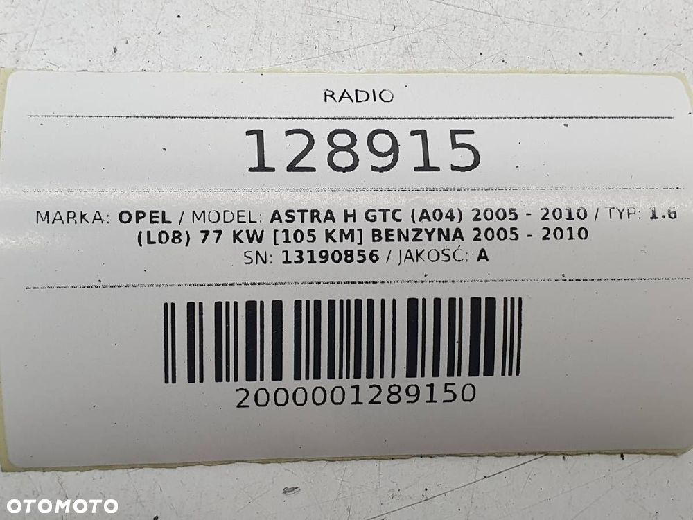 RADIO ODTWARZACZ CD OPEL ASTRA H GTC 13190856 - 7