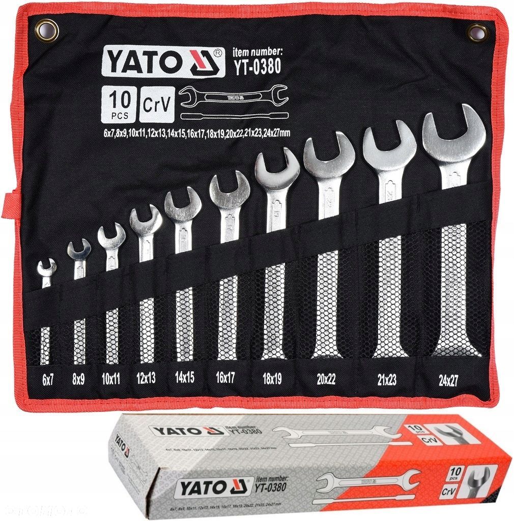 YATO KLUCZE PŁASKIE 6-27 10 SZT YT-0380 SATYNA ZESTAW POLEROWANE PŁACHTA - 1