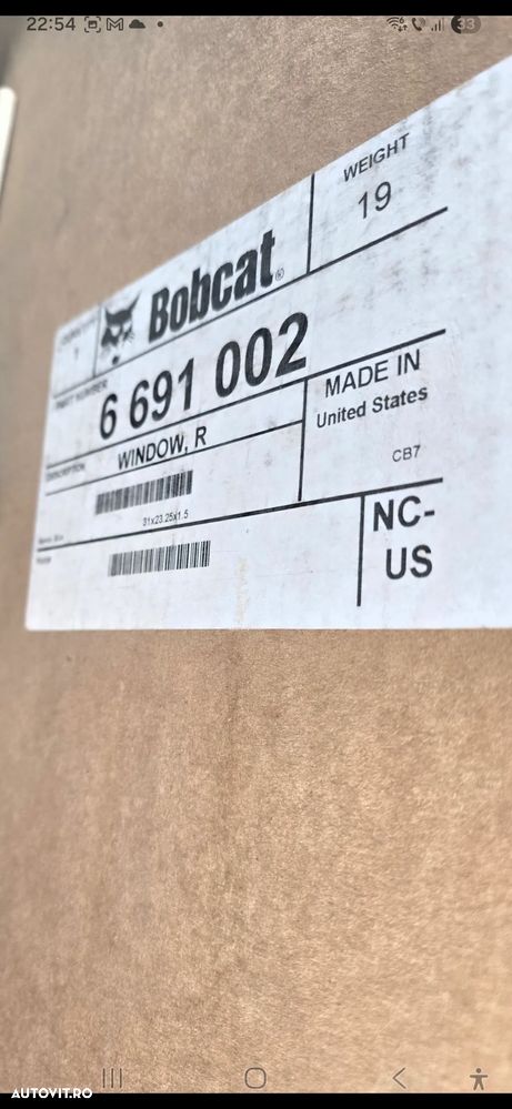 Geam Cabina Glisant Nou Dreapta Bobcat ,cod 7003482 fost 6691002 - 2