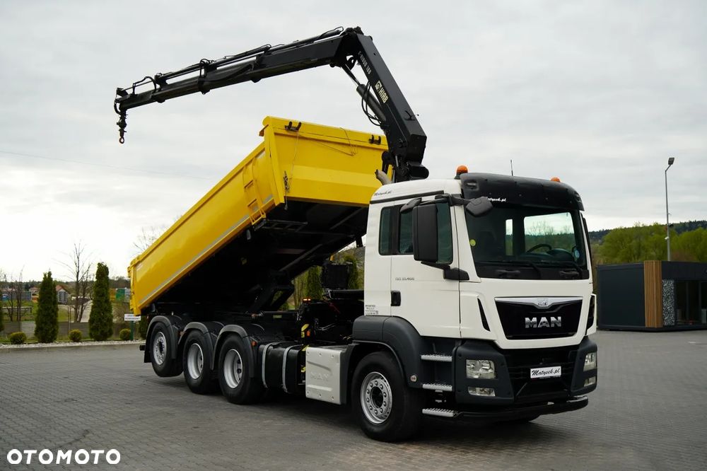 MAN TGS 32.400 / 8x4 / TRIDEM / WYWROTKA 2 STRONNA / HYDROBURTA / BORDMATIC + HDS HIAB 188 E-3D / ROTATOR  / PILOT / EURO 6 - 6