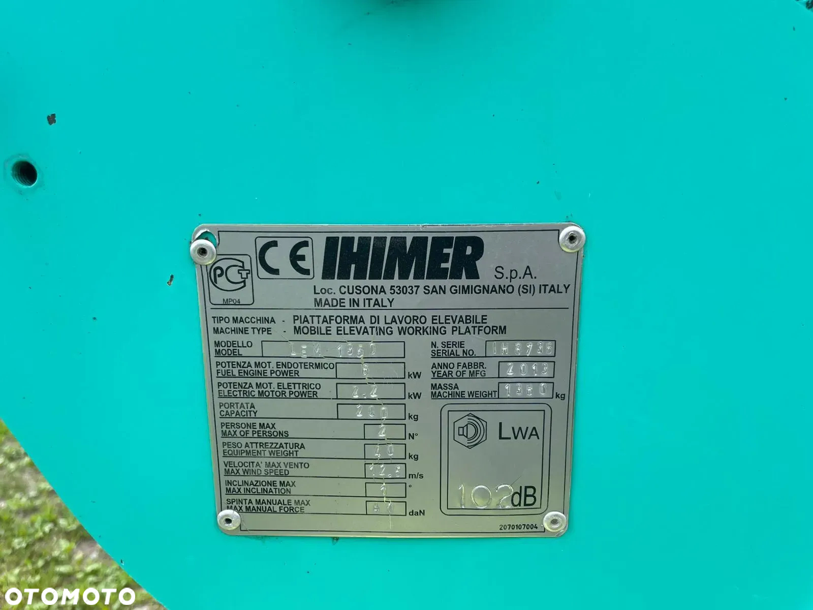 Inny IHIMER PODNOŚNIK KOSZOWY PAJĄK 13M 1360 KG Honda + 230V - 22