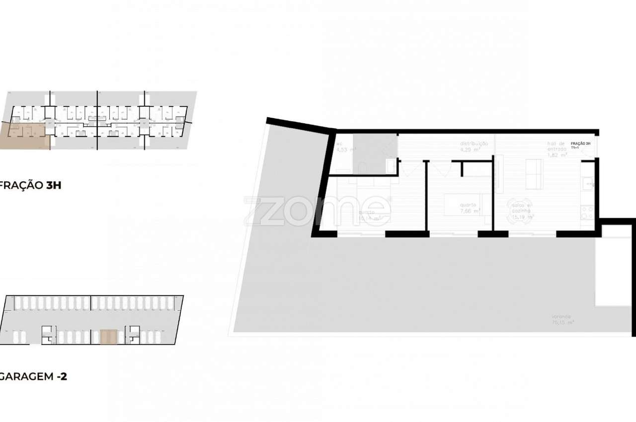 Apartamento T1+1 (3H) localizado no piso 3, com área total de 163 m2. - Grande imagem: 3/23