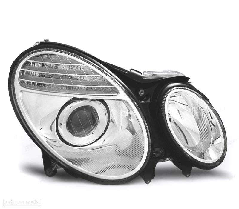 FARÓIS MERCEDES CLASSE E W211 02-06 LUPA FUNDO CROMADO - 2