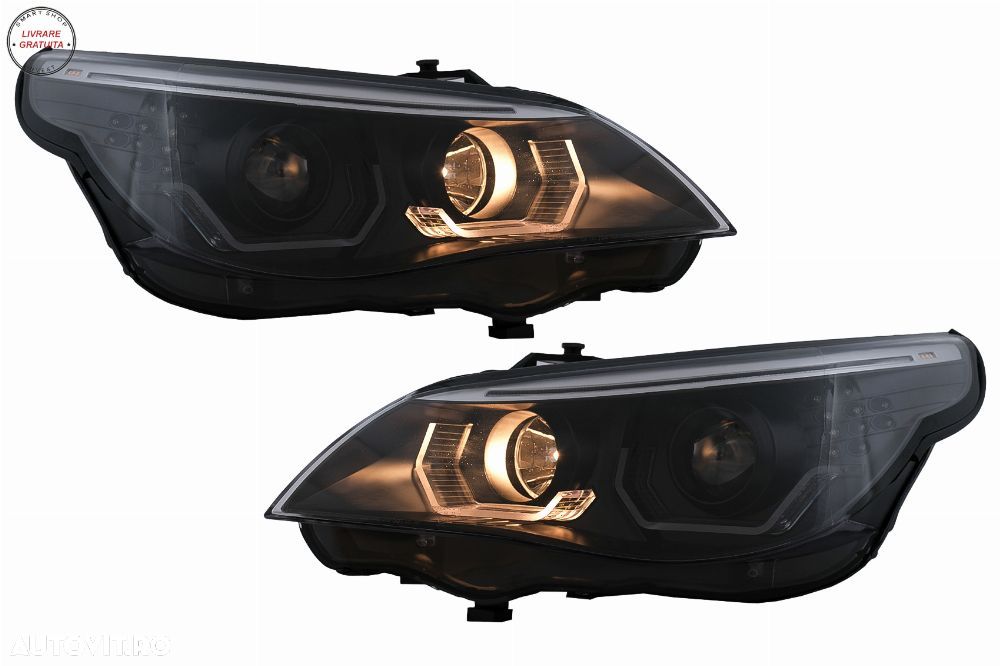 Faruri 3D LED Angel Eyes BMW Seria 5 E60 E61 (2003-2007) LCI Design Negru- livrare gratuita - 11
