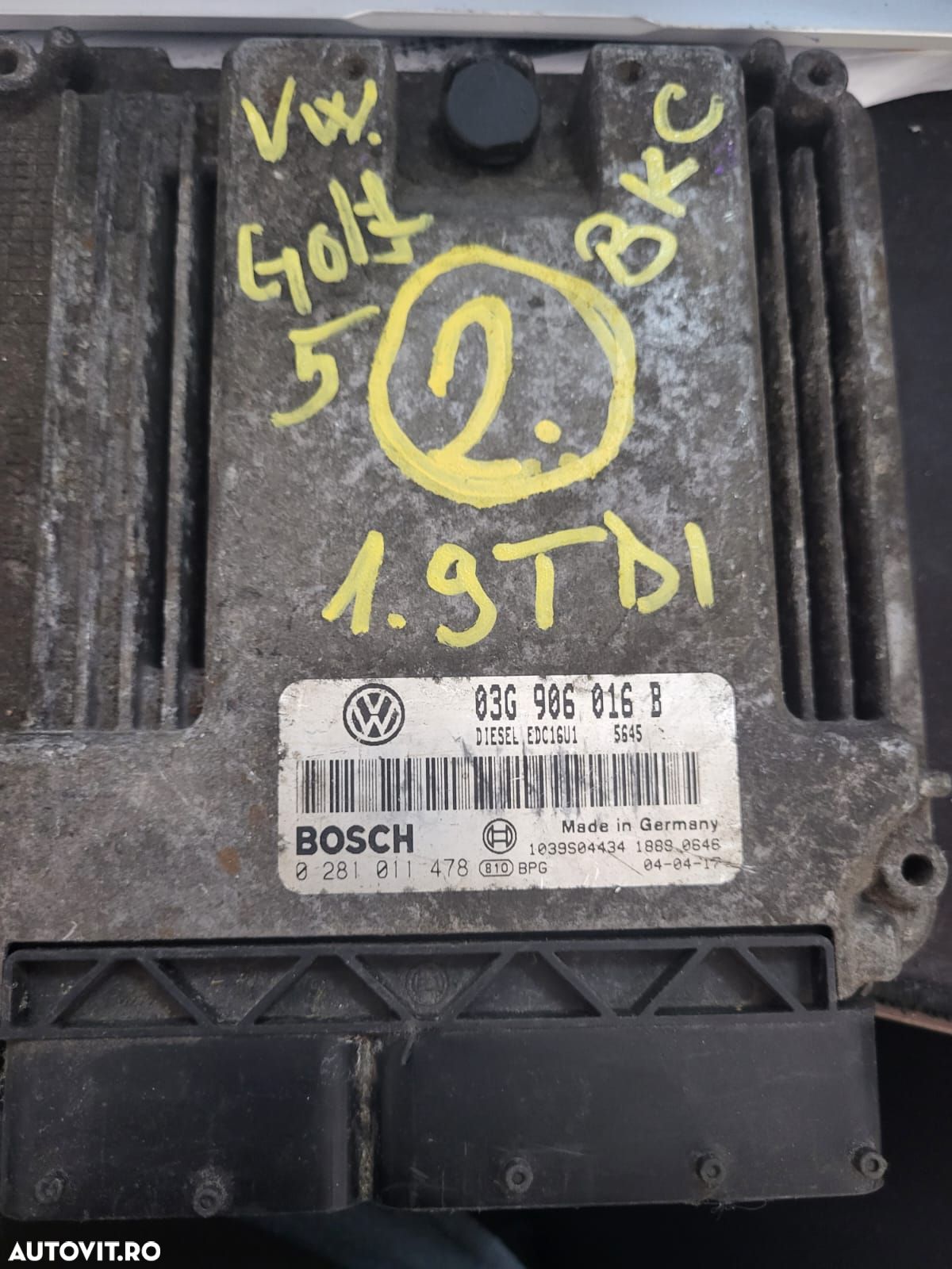 Ecu calculator motor vw golf 5 1.9 tdi BKC cod: 03G906016B 0281011478 - 1