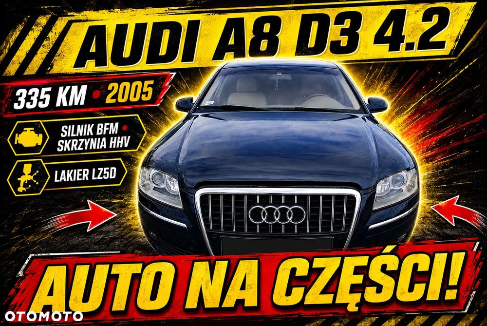 AUDI A8 D3 4.2 335 KM 2005  SILNIK BFM SKRZYNIA HHV  POJAZD NA CZĘŚCI. Tel. 692 106 889 silnik kompletny BFM, blok silnika, głowica lewa, głowica prawa, wał korbowy, wałek rozrządu, wałek ssący, wałek wydechowy, tłoki, korbowody, panewki, pierścienie tłokowe, miska olejowa, pompa oleju, smok olejowy, czujnik poziomu oleju, czujnik ciśnienia oleju, obudowa filtra oleju, chłodnica oleju, korek wlewu oleju, bagnet oleju, pokrywa zaworów lewa, pokrywa zaworów prawa, uszczelka pokrywy zaworów, kolektor ssący, kolektor wydechowy lewy, kolektor wydechowy prawy, przepustnica, listwa wtryskowa, wtryskiwacze, pompa paliwa, kosz pompy paliwa, regulator ciśnienia paliwa, filtr paliwa, przewody paliwowe, zbiornik paliwa, wlew paliwa, korek wlewu paliwa, obudowa filtra powietrza, przepływomierz, rura dolotowa, rezonator dolotu, przewody podciśnienia, zawór podciśnienia, odma, separator oleju, cewki zapłonowe, świece zapłonowe, wiązka silnika, sterownik silnika, moduł zapłonowy, czujnik położenia wału, czujnik położenia wałka rozrządu, czujnik temperatury silnika, czujnik spalania stukowego, czujnik ciśnienia, sonda lambda, alternator, rozrusznik, pompa wody, termostat, obudowa termostatu, chłodnica wody, wentylator chłodnicy lewy, wentylator chłodnicy prawy, obudowa wentylatorów, zbiornik wyrównawczy, korek zbiornika wyrównawczego, przewody chłodnicy, węże układu chłodzenia, nagrzewnica, przewody nagrzewnicy, koło pasowe wału, rolka prowadząca, rolka napinacza, napinacz paska, pasek osprzętu, łapa silnika lewa, łapa silnika prawa, poduszka silnika lewa, poduszka silnika prawa, osłona silnika górna, osłona silnika dolna, skrzynia biegów HHV, sterownik skrzyni biegów, mechatronika skrzyni, konwerter skrzyni biegów, sprzęgło hydrokinetyczne, miska skrzyni biegów, chłodnica oleju skrzyni, przewody oleju skrzyni, wybierak biegów, lewarek zmiany biegów, linka wybieraka, poduszka skrzyni biegów, łapa skrzyni biegów, wał napędowy, podpora wału, przegub wału, skrzynia rozdzielcza, reduktor, dyferencjał przedni, dyferencjał tylny, most przedni, most tylny, półoś przednia lewa, półoś przednia prawa, półoś tylna lewa, półoś tylna prawa, przegub zewnętrzny, przegub wewnętrzny, flansza napędowa, piasta przednia lewa, piasta przednia prawa, piasta tylna lewa, piasta tylna prawa, łożysko koła przednie, łożysko koła tylne, sanki przednie, sanki tylne, belka przednia, belka tylna, amortyzator przedni lewy, amortyzator przedni prawy, amortyzator tylny lewy, amortyzator tylny prawy, miech pneumatyczny przedni lewy, miech pneumatyczny przedni prawy, miech pneumatyczny tylny lewy, miech pneumatyczny tylny prawy, kolumna pneumatyczna przednia lewa, kolumna pneumatyczna przednia prawa, kompresor zawieszenia, pompa zawieszenia, sterownik zawieszenia, blok zaworowy zawieszenia, czujnik poziomowania, zbiornik powietrza zawieszenia, przewody pneumatyczne, wahacz przedni górny lewy, wahacz przedni górny prawy, wahacz przedni dolny lewy, wahacz przedni dolny prawy, wahacz tylny lewy, wahacz tylny prawy, zwrotnica przednia lewa, zwrotnica przednia prawa, zwrotnica tylna lewa, zwrotnica tylna prawa, stabilizator przedni, stabilizator tylny, łącznik stabilizatora lewy, łącznik stabilizatora prawy, drążek kierowniczy lewy, drążek kierowniczy prawy, końcówka drążka lewa, końcówka drążka prawa, maglownica, przekładnia kierownicza, pompa wspomagania, zbiornik płynu wspomagania, przewody wspomagania, kolumna kierownicza, krzyżak kolumny kierowniczej, zacisk hamulcowy przedni lewy, zacisk hamulcowy przedni prawy, zacisk hamulcowy tylny lewy, zacisk hamulcowy tylny prawy, jarzmo zacisku przednie, jarzmo zacisku tylne, tarcza hamulcowa przednia lewa, tarcza hamulcowa przednia prawa, tarcza hamulcowa tylna lewa, tarcza hamulcowa tylna prawa, klocki hamulcowe, pompa hamulcowa, serwo hamulcowe, moduł ABS, pompa ABS, czujnik ABS przedni, czujnik ABS tylny, przewód hamulcowy, linka hamulca postojowego, silniczek hamulca postojowego, sterownik hamulca postojowego, felga aluminiowa, koło kompletne, śruba koła, dekielek felgi, czujnik ciśnienia opony, zderzak przedni, zderzak tylny, belka zderzaka przedniego, belka zderzaka tylnego, absorber zderzaka, kratka zderzaka lewa, kratka zderzaka prawa, grill przedni, atrapa chłodnicy, ramka grilla, emblemat Audi, emblemat A8, maska, zawias maski lewy, zawias maski prawy, zamek maski, linka otwierania maski, siłownik maski, błotnik przedni lewy, błotnik przedni prawy, nadkole przednie lewe, nadkole przednie prawe, nadkole tylne lewe, nadkole tylne prawe, drzwi przednie lewe, drzwi przednie prawe, drzwi tylne lewe, drzwi tylne prawe, klamka zewnętrzna przednia lewa, klamka zewnętrzna przednia prawa, klamka zewnętrzna tylna lewa, klamka zewnętrzna tylna prawa, klamka wewnętrzna, zamek drzwi przednich, zamek drzwi tylnych, zawias drzwi, ogranicznik drzwi, mechanizm szyby przedni lewy, mechanizm szyby przedni prawy, mechanizm szyby tylny lewy, mechanizm szyby tylny prawy, silniczek szyby, szyba drzwi przednia lewa, szyba drzwi przednia prawa, szyba drzwi tylna lewa, szyba drzwi tylna prawa, szyba przednia, szyba tylna, szyba boczna lewa, szyba boczna prawa, uszczelka drzwi, uszczelka szyby, listwa drzwi, listwa progowa, listwa chromowana, próg lewy, próg prawy, dach, podszybie, pas przedni, wzmocnienie czołowe, osłona pod silnik, osłona podwozia, osłona nadkola, klapa bagażnika, zamek klapy bagażnika, zawias klapy bagażnika, siłownik klapy bagażnika, mechanizm domykania klapy, lusterko lewe, lusterko prawe, wkład lusterka lewy, wkład lusterka prawy, silniczek lusterka, kierunkowskaz lusterka, reflektor przedni lewy, reflektor przedni prawy, lampa tylna lewa, lampa tylna prawa, lampa klapy lewa, lampa klapy prawa, kierunkowskaz przedni, światło przeciwmgielne lewe, światło przeciwmgielne prawe, przetwornica xenon, żarnik xenon, moduł reflektora, sterownik poziomowania lamp, spryskiwacz reflektora lewy, spryskiwacz reflektora prawy, zbiornik płynu spryskiwaczy, pompka spryskiwaczy, dysza spryskiwacza, mechanizm wycieraczek, silnik wycieraczek, ramię wycieraczki lewe, ramię wycieraczki prawe, fotel kierowcy, fotel pasażera, kanapa tylna, oparcie tylnej kanapy, zagłówek przedni, zagłówek tylny, podłokietnik przedni, podłokietnik tylny, stelaż fotela, silniczek fotela, sterownik fotela, mata grzewcza fotela, boczek drzwi przedni lewy, boczek drzwi przedni prawy, boczek drzwi tylny lewy, boczek drzwi tylny prawy, deska rozdzielcza, konsola środkowa, tunel środkowy, schowek pasażera, kierownica, poduszka kierownicy, manetka kierunkowskazów, manetka wycieraczek, taśma kierownicy, licznik, zegary, wyświetlacz centralny, ekran nawigacji, radio, jednostka multimedialna, zmieniarka płyt, wzmacniacz audio, głośnik przedni, głośnik tylny, subwoofer, antena radiowa, moduł nawigacji, panel klimatyzacji, kratka nawiewu lewa, kratka nawiewu prawa, kratka nawiewu środkowa, dmuchawa nawiewu, rezystor dmuchawy, silniczek klapy nawiewu, parownik klimatyzacji, skraplacz klimatyzacji, osuszacz klimatyzacji, sprężarka klimatyzacji, - 2