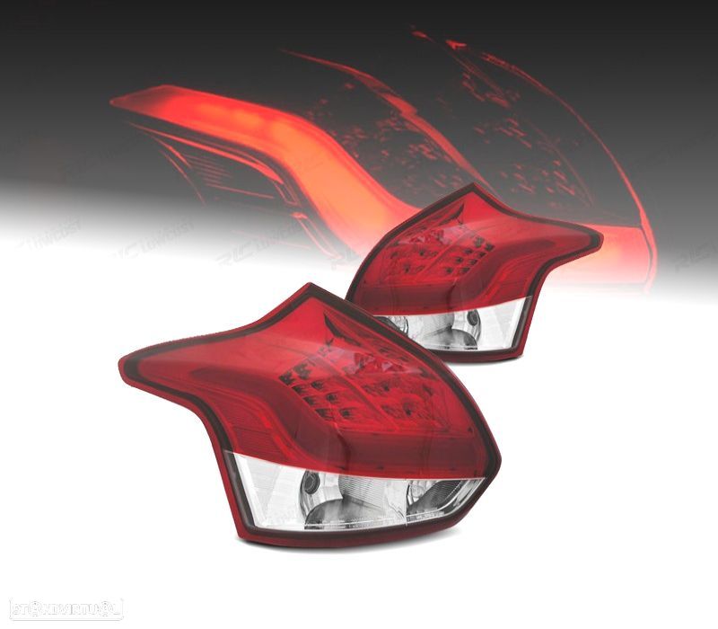 FAROLINS TRASEIROS FORD FOCUS MK3 11-14 LIGHT BAR VERMELHO CROMADO - 1