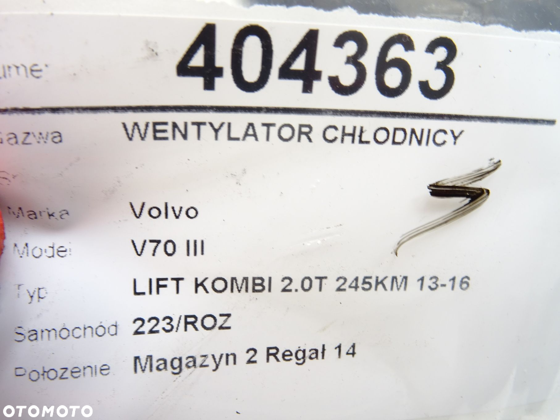 WENTYLATOR CHŁODNICY - 129.75 PLN - VOLVO V70 III (135) 2007 - 2016 T5 180 kW [245 KM] benzyna 2013 - 5