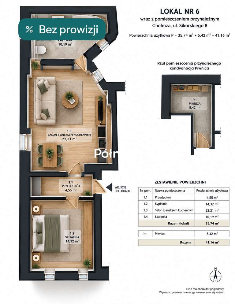 Mieszkanie na sprzedaż, 2 pokoje, 36 m², Chełmża