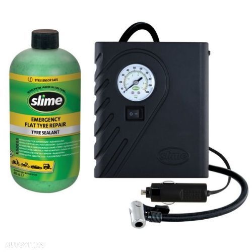 Kit Anti-Pana Slime Smart Repair 473ml + Compresor aer 12V pentru anvelope fara camera lichid reparatie pana instant - 1