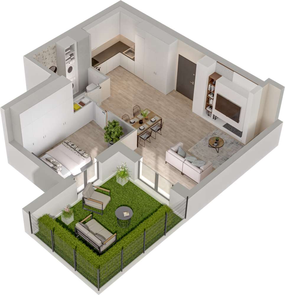 1.M.05A | 54,50 m² | 2 pokoje z ogródkiem | Krzyki- Gaj
