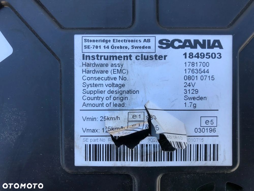 LICZNIK ZEGARY ZEGAR WYŚWIETLACZ SCANIA 1849503 - 2