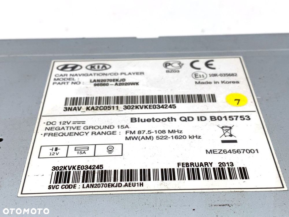 RADIO  KIA CEE'D (JD) 2012 - 2018 1.4 CVVT 73 kW [100 KM] benzyna 2012 - 2018 96560-A2020WK - 6