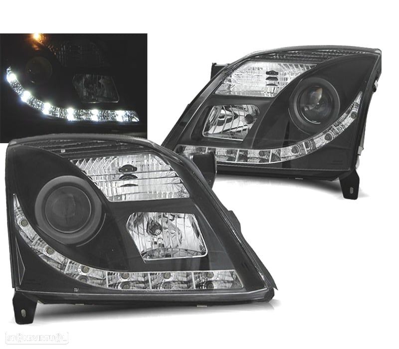 FARÓIS OPEL VECTRA C 02-05 TRU DRL FUNDO NEGRO - 1