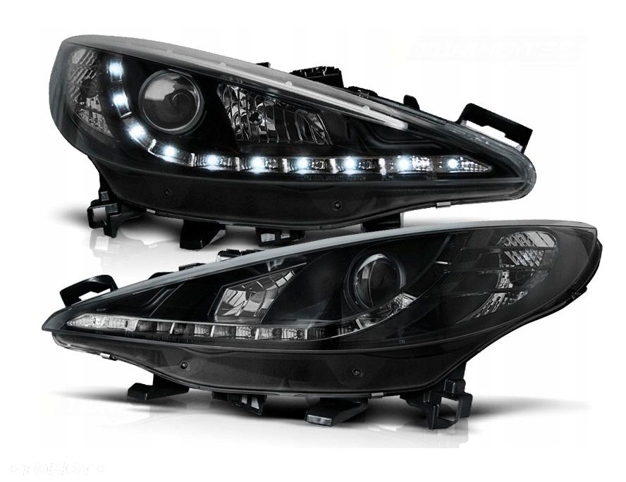 Reflektor Lampy kpl Day line light LED Tuning Czarne Peugeot 207 06-13 - 2