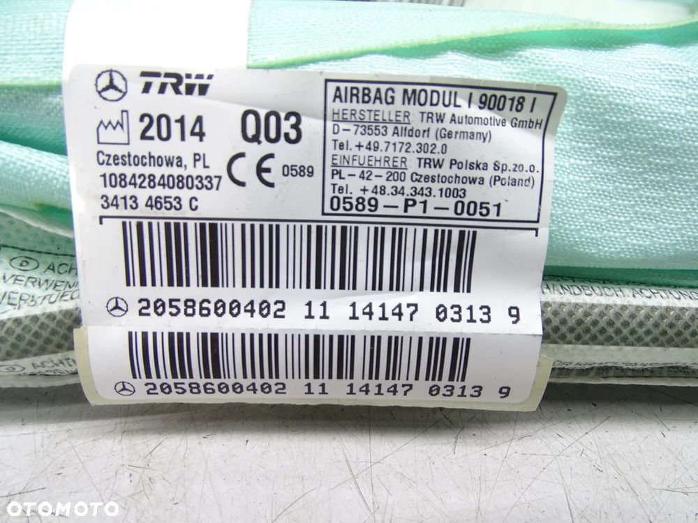 KURTYNA PODUSZKA  POWIETRZNA AIRBAG LEWA MERCEDES W205 C KLASA A2058600402 ORGINAŁ - 3