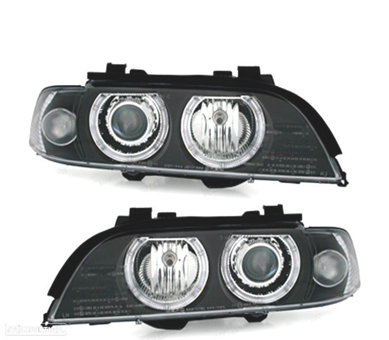 FARÓIS BMW E39 95-00 ANGEL EYES FUNDO PRETO - 4