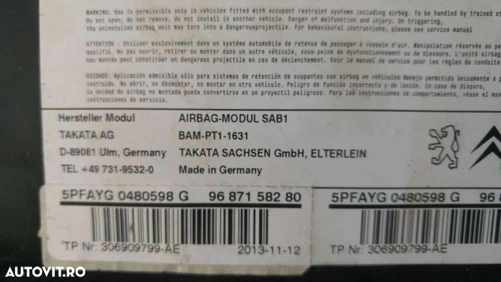 Airbag scaun dreapta citroen c4 2 nc 306908010 9687158280 - 2