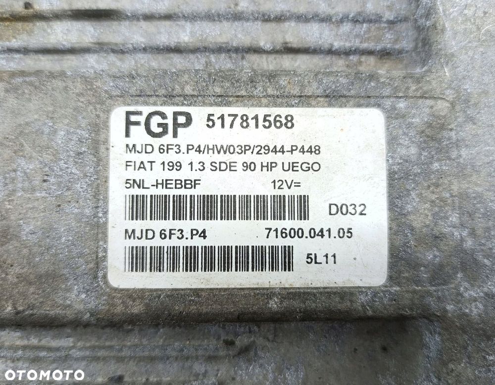 KOMPUTER SILNIKA STEROWNIK FIAT GRANDE PUNTO 1.3 JTD 51781568 MJD 6F3.P4 - 2