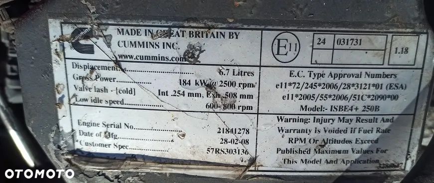 Silnik DAF LF 45 LF 55 CUMMINS 6.7 250 ISBE4+ 250B E4 - 2