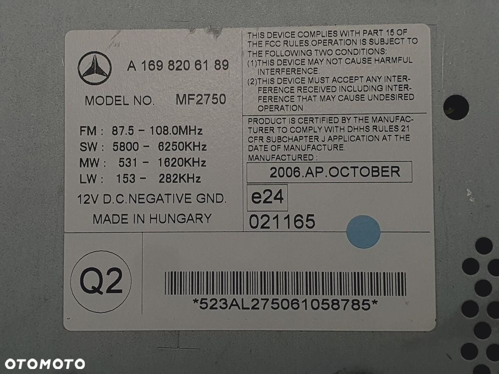 RADIO CD MERCEDES W169 A1698206189 - 6