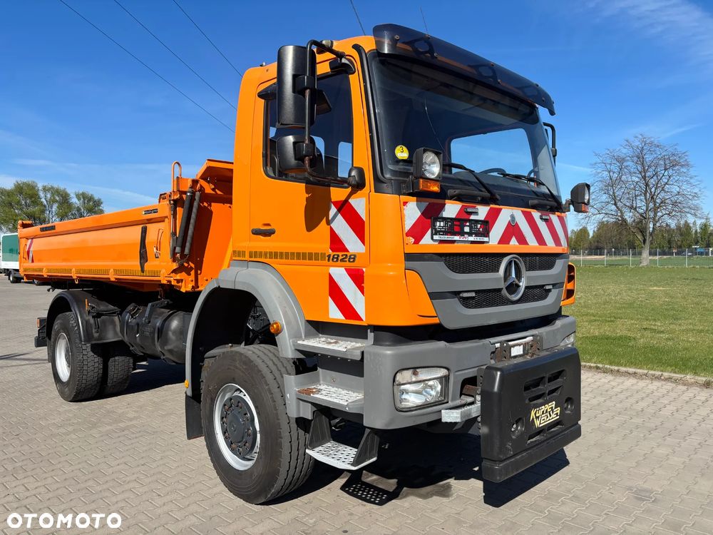 Mercedes-Benz AXOR 1828 4x4 blokady, biegi terenowe, oryginalna wywrotka Meiller kiper , hydraulika do wywrotu , zawieszenie resor, czołownica do pługa, klimatyzacja , webasto , elektryka - 1