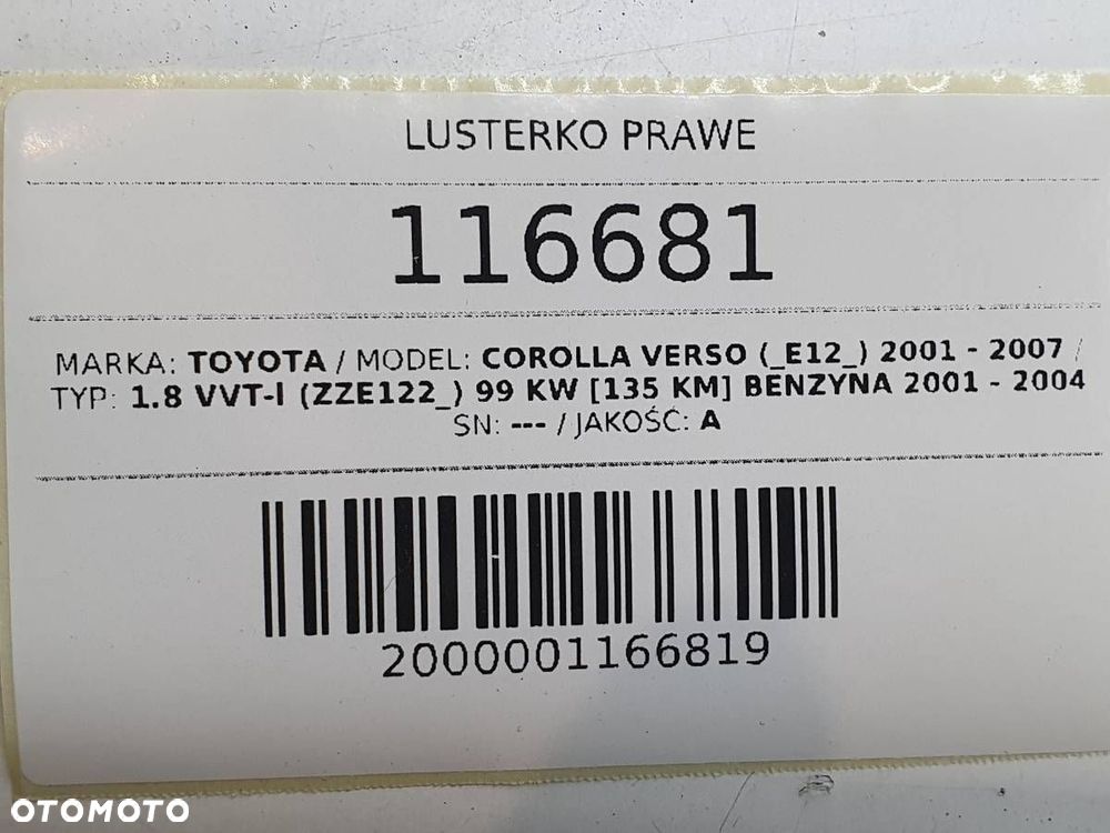 LUSTERKO PRAWE EUROPA TOYOTA COROLLA VERSO I E12 5 PIN - 7